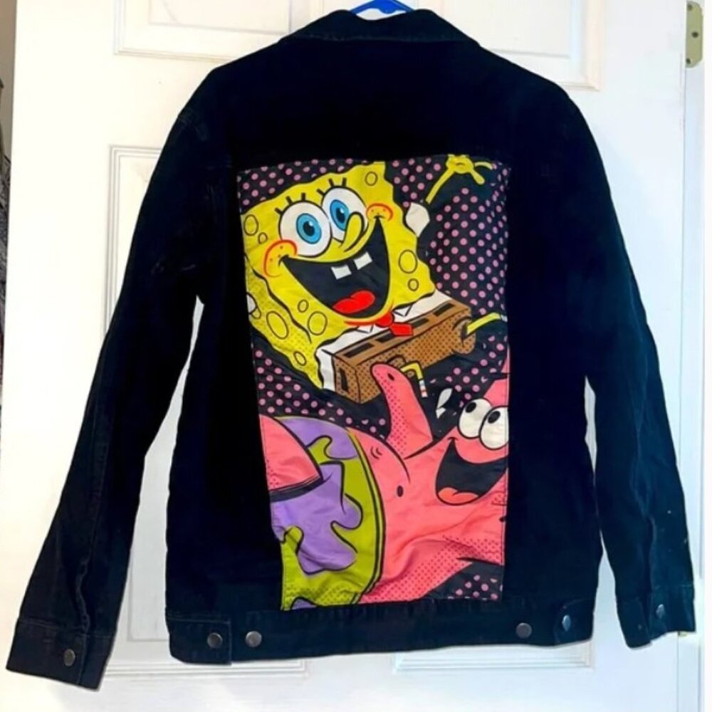 Nickelodeon Spongebob Squarepants & Patrick Black Denim Trucker Jacket
